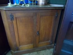 Antique Oak Corner Cupboard panelled doors having loose planked oak top. 107 x 60 x 95 cms.