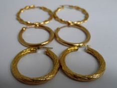 Collection of misc. of fancy 9ct 375 and 9kt hoop earrings, approx. 10.3 gms.(4)