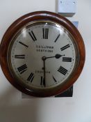 Vintage Mahogany cased wall clock, Sullivan Southend Croydon, white enamel face with black roman