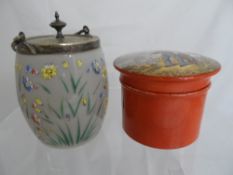 Victorian porcelain pot lid and base depicting Garibaldi and an opaline biscuit barrel