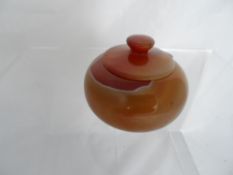 Cornelian Glass coloured lidded jar possibly Per Lutken for Home Gaard.