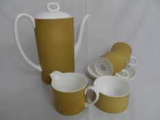 Suzie Cooper Amber Design C2095 part coffee set comprising coffee pot, six coffee cans, six saucers,
