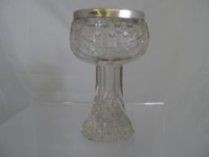 Unusual cut glass posy vase the basked shaped vase on flared pedestal base, features a London