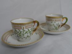 Royal Copenhagen Flora Danica Cups and Saucers, each cup and saucer marked 20/3597 to base the