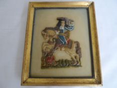 Antique wax work of a cavalier, labelled to back Nr. 31 RItter, Klein, zu Pferd, Gebruder