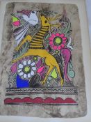 Two South American original works of art on bark depicting mythical creatures (2) 28 x 33 cms.