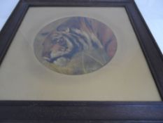 H Vaughan - two oils on board depicting a lion and a tiger (2)