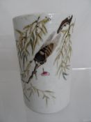 Chinese early 20th century brush pot depicting a locust perched on a willow branch, approx. 11.5