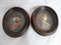 Two wax figures by Lesley Ray depicting a navy officer and his lady, approx. 11 x 9  cms ( w a f )