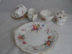 Part Crown Derby `Derby Posies` tea set, comprising five tea cups, six saucers, five tea plates,