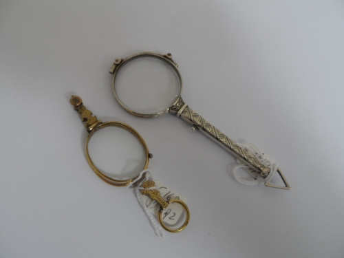Sterling Silver Lunette with Masonic detail together with a gold plated pair of Gentleman`s lunette.