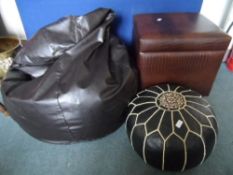 Leather Bean Bag together with faux crocodile skin foot stool / storage unit and a leather