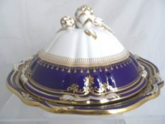 Spode Lancaster Cobalt Pattern, bone china soup tureen the design incorporates a serpentine,