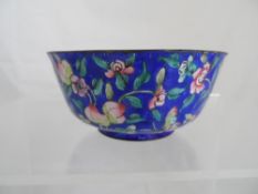 Chinese Cloisonné Bowl decorated with pink blossom and butterflies inscribed China to base. 12 cms