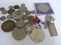 Silver Ingot on a silver chain together with a collection of miscellaneous GB coins incl. 1890 crown