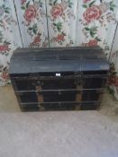 Vintage Dome topped Steamer Trunk with fitted cotton interior.