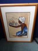 Karen Kristmsen - two original watercolours depicting "Women at Work" A typical African scene