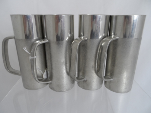 Six Pewter Cocktail Mugs designed Gerald Benney Viners Studio, the mugs with bark effect finish