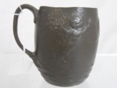 Art Nouveau pewter tankard depicting cherubs and a semi-naked lady, signed Perron.