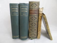 Five books comprising an 1802 devotional manual, an 1852 Shakespere, a 19th century hand written
