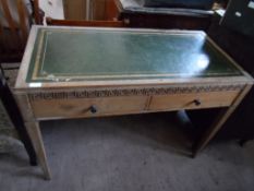 Oak Edwardian Leather Topped Writing Desk the desk having geometric frieze to front with two