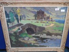 Donald McIntyre, Scottish 1923 - 2009 Original on Board; a Highland scene of a stone bridge in the