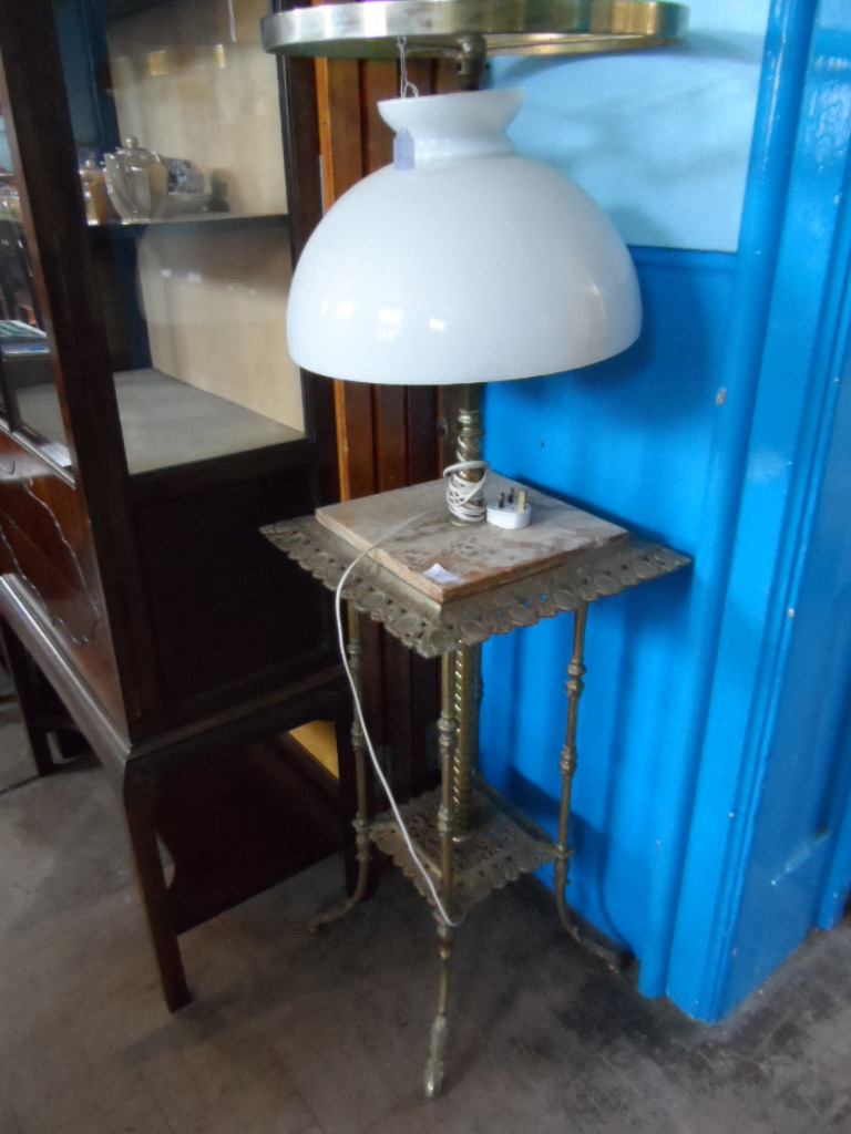 An Ornate Reading Lamp; the lamp being in the form of a metal, brass and marble topped occasional