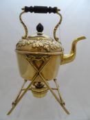 Brass Spirit Kettle, the brass spirit kettle having ebonised handles.