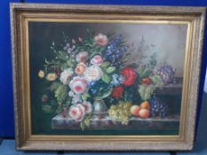 Otto Ottoman 20th Century - floral still life original oil on canvas in an ornate gilt wood frame,