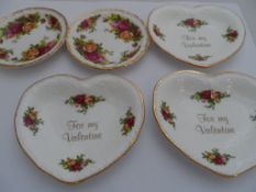 A Collection of Royal Albert `Old Roses` Porcelain, the group consisting of three heart shaped