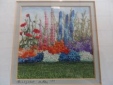 Two Miniature Woven Pictures; one of a country scene the other depicting a garden scene, approx.