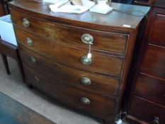 An Antique Mahogany Bow Fronted Chest of Drawers; The Georgian style chest having four graduated