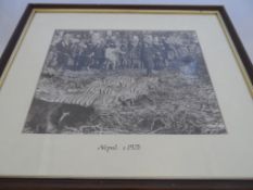 Vintage Black and White Photograph depicting a Tiger Hunt, inscribed Nepal dated 1925, 30 x 23 cm`