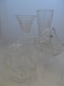 Cut Glass Fruit Baskets, two cut glass fruit baskets together with four cut glass flower vases.