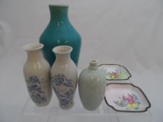 Collection of miscellaneous Chinese porcelain including turquoise blue ceramic vase, three small