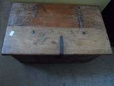 Antique Pine Chest, the chest having metal brackets to corner with candle box to the interior and