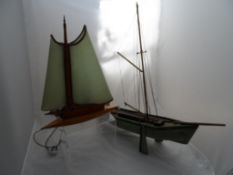 Two Vintage Model Ships - one being converted to a lamp, the other being a Thames barge.