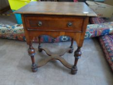 Antique Oak Lined Hall Table, the Elizabethan style low boy on ball feet, the piece having inlay