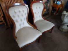 A Pair of Victorian Style Mahogany Balloon Back Bedroom Chairs