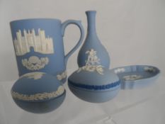 Collection of misc. Wedgwood jasper ware incl. 1976 Christmas mug, trinket dishes, lidded pots