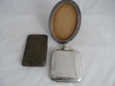 Collection of misc. items incl. a Birmingham hallmarked oval frame, London hallmarked crocodile skin