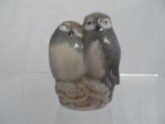 Royal Copenhagen Porcelain figure of two owls, #834 to base.