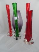 Whitefriars Glass vases including a lilac ovoid vase with original label together with a Ruby