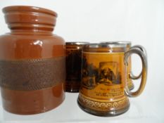 Collection of misc pottery including three Ridgeway coaching scene tankards, King George V and Queen