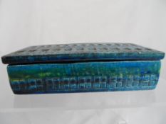 Italian Bitossi `Rimini Blue` lidded trinket box, the green and blue glaze with impressed