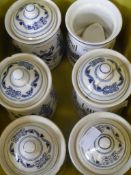 Collection of misc. Porcelain incl. six blue and white German kitchen storage jars together with two