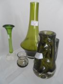 Miscellaneous collection of Glass including five bud vases, bark finished ashtray and a Carafe in