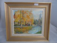 Fred J.Pegg original on board depicting Lower Slaughter and the River Eye entitled `Autumn in