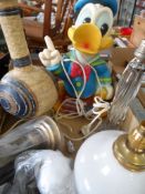 Miscellaneous lamps and lamp bases including a composite Donald Duck light, a moulded glass lamp