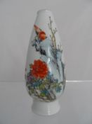 Chinese Porcelain Conical Vase, the hand painted vase with frieze depicting an exotic bird amongst